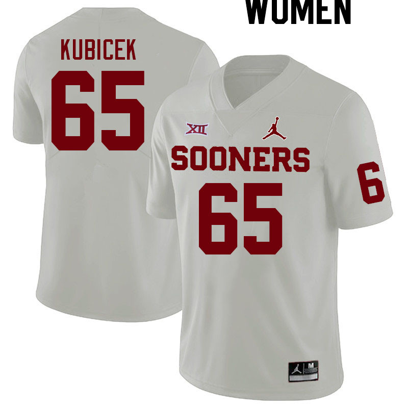Women #65 Ty Kubicek Oklahoma Sooners College Football Jerseys Stitched Sale-White - Click Image to Close